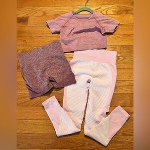 Women 3-Piece Athletic Yoga Crop Top, Leggings & Butt Scrunch Shorts Size Medium